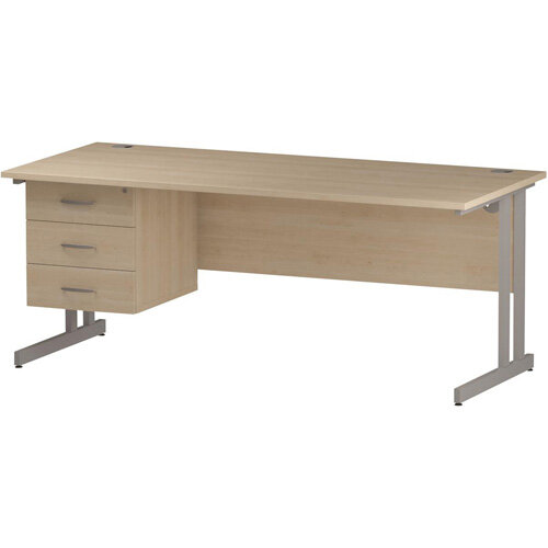 Impulse Rectangular Office Desk W1800xD800xH730mm Silver Double