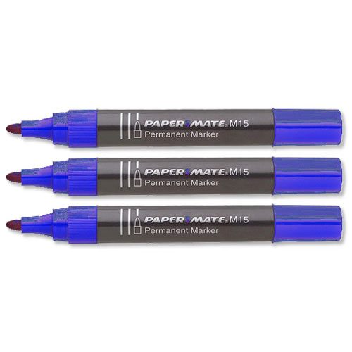 Paper Mate M15 Blue Permanent Marker Bullet Tip Pack 12 Hunt Office UK