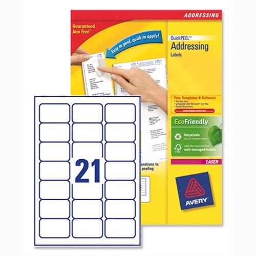 Avery L7160-100 Address Labels 21 per Sheet 63.5x38.1mm 2100 Laser & Inkjet Labels