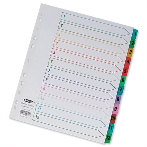 Concord 1-12 Index Extra Wide Multicolour Tabs Europunched A4 White ...