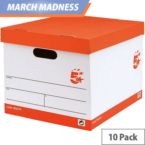 5 Star Lever Arch Files Storage Box A4 White and Red 10 Pack Hunt