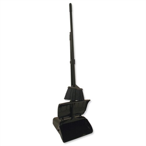 Heavy Duty Long Handled Dustpan and Brush Set With Lid Black Hunt