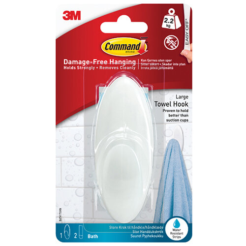 Command Towel Hook with Water Resistant Strip Large Frosted Clear 1HK