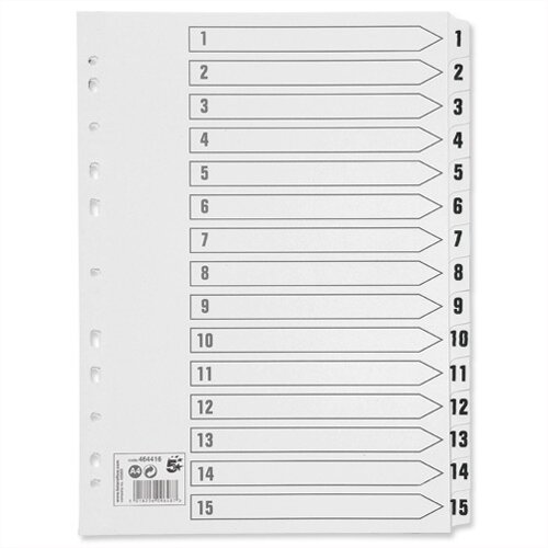 1-15 A4 Index Clear Mylar Tabs White 5 Star - Hunt Office UK
