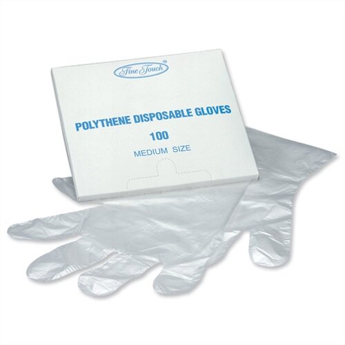 Disposable Clear Gloves Polythene Medium Size Pack 100 P00969 Hunt