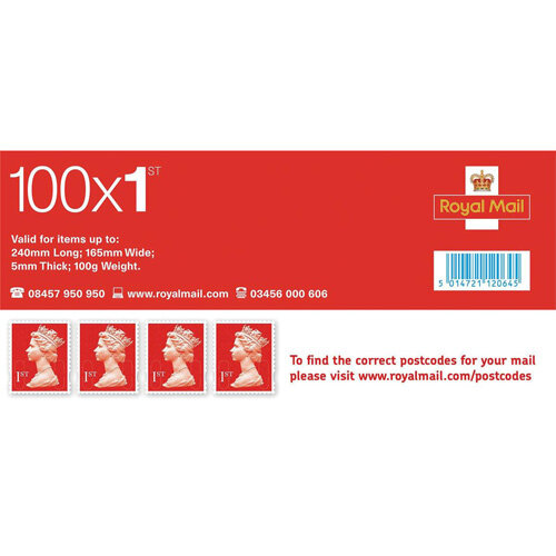 Royal Mail First Class Stamps [Pack of 100] Hunt Office UK