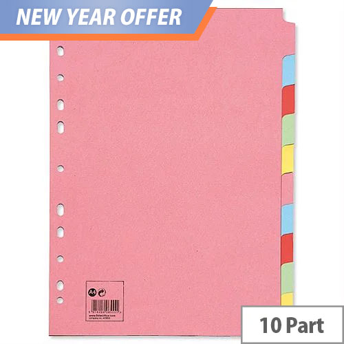 10 Part Assorted Subject Dividers A4 Pack 10 5 Star - Hunt Office UK