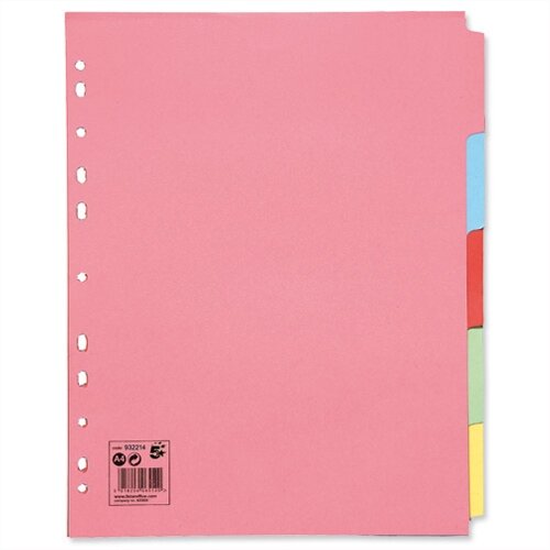5 Part Extra Wide Subject Dividers Assorted A4 Pack 10 5 Star - Hunt ...