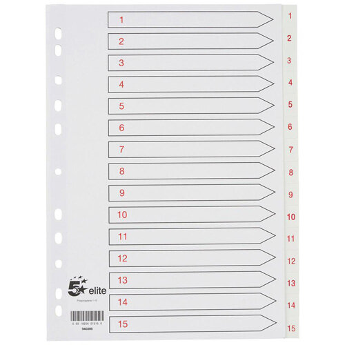 5 Star Elite A4 Premium Index White Tabs Polypropylene 1-15 White ...