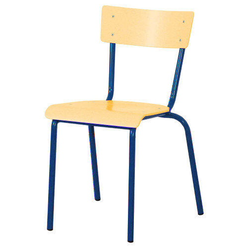 Traditional Plywood Classroom Chair With Waterfall Seat Size 4 380mm Seat Height 8 10 Years Blue Steel Leg Hunt Office Uk