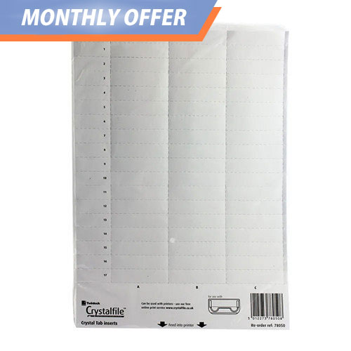 Card Inserts for Rexel Crystalfile Suspension File Tabs Sheet of 50