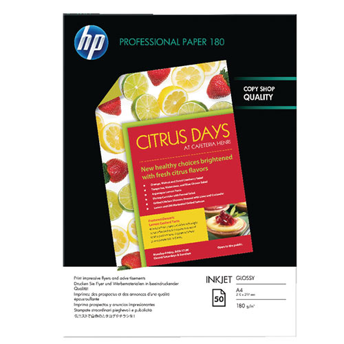 HP A4 White Professional Glossy Inkjet Printer Paper 180gsm (Pack of 50) Hunt Office UK