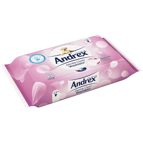 Andrex Gentle Clean Toilet Wipes Washlets 42 Wet Wipes Per Pack of 12 4512178 Hunt Office UK