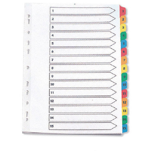 Index A4 MultiPunched 115 Reinforced MultiColour Numbered Tabs Q