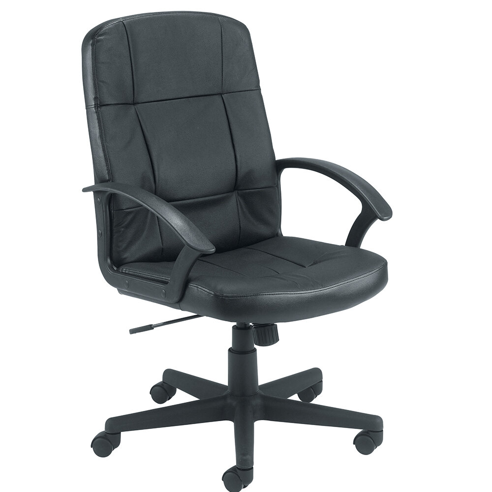 Jemini Medium Back Leather Look Executive Office Armchair Black, Seat Height adjust 450-550mm, Weight Capacity for up to 114kg, Back Rest Height is 590mm, Designed with comfort in mind, includes deep cushions