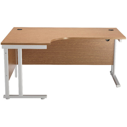 First Radial Left Hand Office Desk 1800mm Oak with White Double