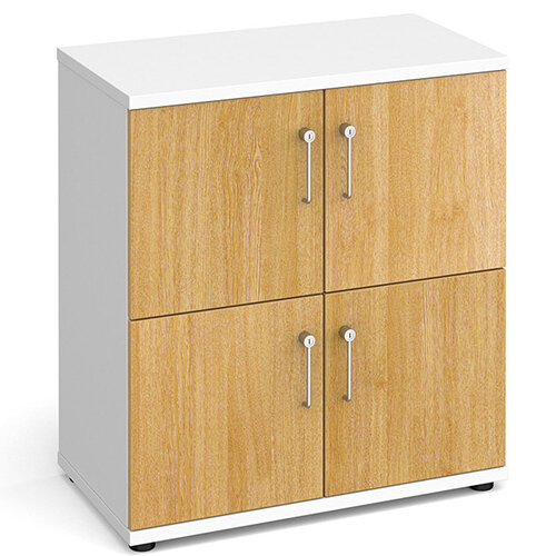 Wooden storage lockers 4 door - white with maple doors - Hunt Office UK