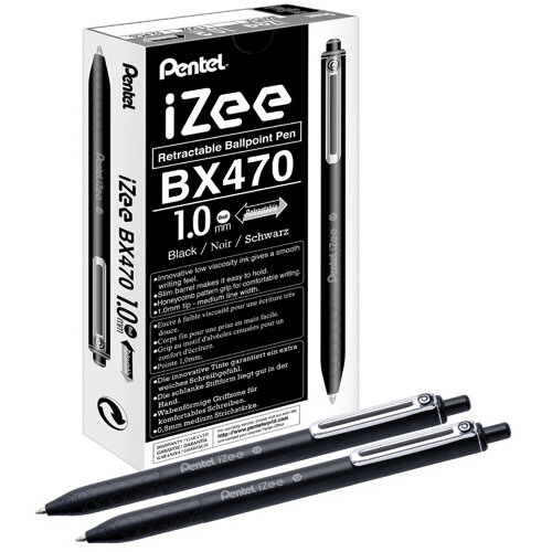 Pentel IZee BX470-C – Penna A Sfera Retrattile Con Clip In Metallo, Punta 1 Mm, Confezione Da 48 Penne, Colore Blu, Inchiostro Morbido E Ricaricabile - 5