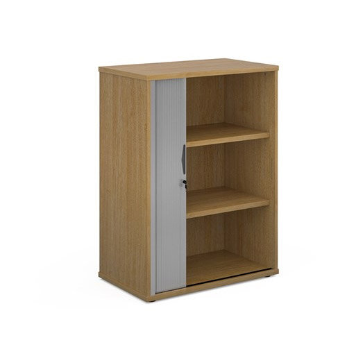 Universal Single Door Tambour Cupboard 1090Mm High With 2 Shelves Oak With Silver Door Hunt