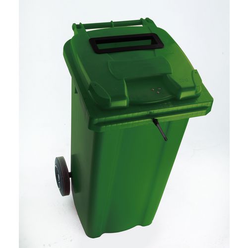 Confidential Waste Wheelie Bin 120 Litre with Slot and Lid Lock Green 377914 Hunt Office UK