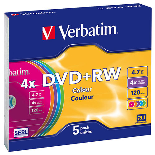Verbatim Coloured DVD+RW 4X Write On Slim Case Pack of 5 43297 - Hunt ...