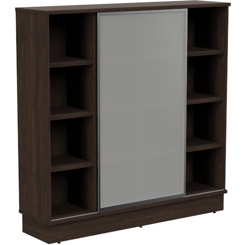 Grand Tall Cube Shelf Bookcase With Sliding Frosted Glass Door W1605xD420xH1615mm Dark Walnut