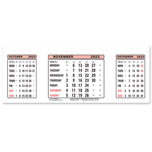 AtAGlance Calendar Refill 2023 3 Month View 3SR23 Hunt Office UK
