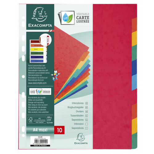 Exacompta Divider 10 Part A4 Extra Wide 225gsm Pressboard Assorted ...