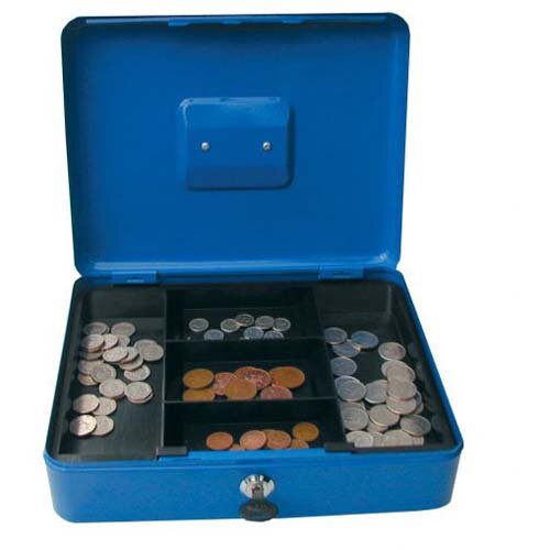 ValueX Metal Cash Box 300mm (12 Inch) Key Lock Blue HuntOffice.co.uk