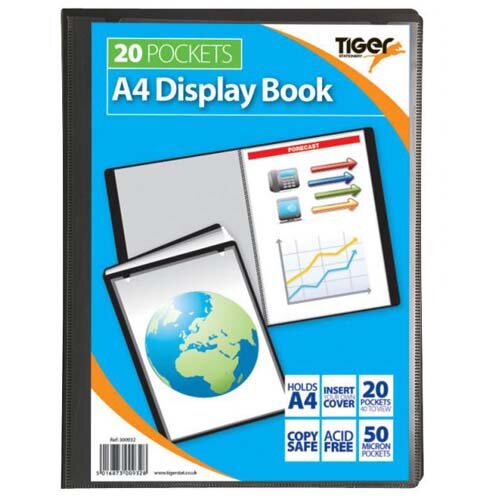 Tiger A4 Presentation Display Book 20 Pocket Black HuntOffice.co.uk