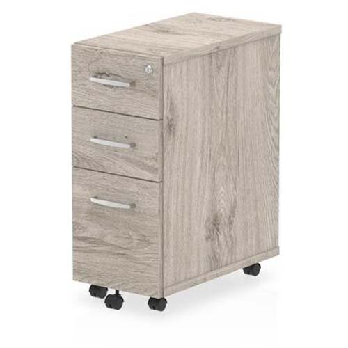 Impulse 3 Drawer Narrow Under Desk Pedestal Grey Oak I003225