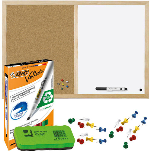 Pin Board Home Office Bundle Cork and Drywipe Combination Board