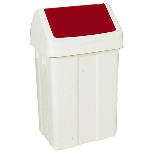 Plastic Swing Top Bin 50 Litre White/Red 330352 Hunt Office UK