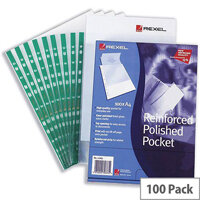 Rexel Clear Punched Pockets A4 Green Strip 80 Micron Pack 100 Rexel Clear Punched Pockets A4 Green Strip 80 Micron Pack 100