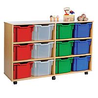 Trexus by Monarch Mobile Unit Complete with 12 Coloured Extra Deep Trays Beech Ref MEQ3112-12 Coloured Trexus by Monarch Mobile Unit Complete with 12 Coloured Extra Deep Trays Beech Ref MEQ3112-12 Coloured