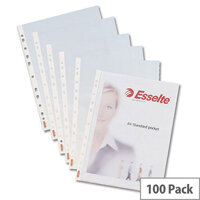 Esselte Plastic Punched Pockets Heavyweight A4 Clear 55 Micron Pack 100