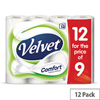 Velvet Comfort Toilet Rolls 210 Sheets 2-ply White Ref 1102092 Pack 12 Velvet Comfort Toilet Rolls 210 Sheets 2-ply White Ref 1102092 Pack 12