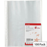 5 Star Office A4 Polypropylene Open Top and Side 40 Micron Punched Pocket Clear Pack of 100 5 Star Office A4 Polypropylene Open Top and Side 40 Micron Punched Pocket Clear Pack of 100