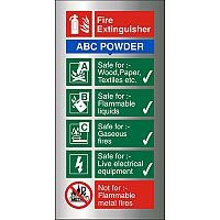 Brushed Aluminium Sign 100x200 1.5mm Fire Extinguisher ABC Powder Brushed Aluminium Sign 100x200 1.5mm Fire Extinguisher ABC Powder
