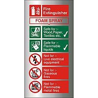 Brushed Aluminium Sign 100x200 1.5mm Fire Extinguisher Foam Spray Self Adhesive Brushed Aluminium Sign 100x200 1.5mm Fire Extinguisher Foam Spray Self Adhesive