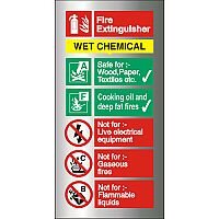 Brushed Aluminium Sign 100x200 1.5mm Fire Extinguisher-Wet Chemical Self Adhesive Brushed Aluminium Sign 100x200 1.5mm Fire Extinguisher-Wet Chemical Self Adhesive