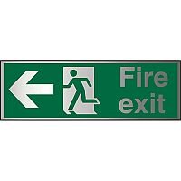 Brushed Aluminium Sign 1.5mm S/A Fire Exit Man Running & Arrow Pointing Left Brushed Aluminium Sign 1.5mm S/A Fire Exit Man Running & Arrow Pointing Left