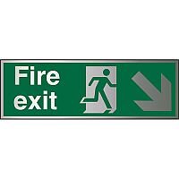 Brushed Aluminium Sign 1.5mm S/A Fire Exit Man Running Arrow Pointing Down Right Brushed Aluminium Sign 1.5mm S/A Fire Exit Man Running Arrow Pointing Down Right