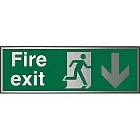 Brushed Aluminium Sign 1.5mm S/A Fire Exit Man Running Right & Arrow Pointing Down Brushed Aluminium Sign 1.5mm S/A Fire Exit Man Running Right & Arrow Pointing Down