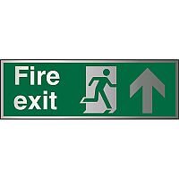 Brushed Aluminium Sign 1.5mm S/A Fire Exit Man Running Right & Arrow Pointing Up Brushed Aluminium Sign 1.5mm S/A Fire Exit Man Running Right & Arrow Pointing Up