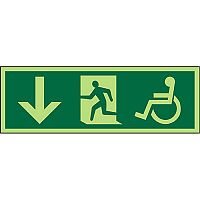Photol Exit Sign 2mm Wheelchair Pictogram/Man Run Right & Arrow Pointing Down Photol Exit Sign 2mm Wheelchair Pictogram/Man Run Right & Arrow Pointing Down