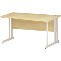 Wave Double Cantilever White Leg Right Hand Office Desk Maple W1400mm Wave Double Cantilever White Leg Right Hand Office Desk Maple W1400mm