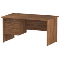 Impulse Rectangular Office Desk W1400xD800xH730mm Panel End Legs Walnut - Supplied With Matching 2-Drawer Fixed Pedestal