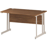 Wave Double Cantilever White Leg Right Hand Office Desk Walnut W1400mm Wave Double Cantilever White Leg Right Hand Office Desk Walnut W1400mm