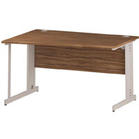 Wave Cable Managed White Leg Left Hand Office Desk Walnut W1400mm Wave Cable Managed White Leg Left Hand Office Desk Walnut W1400mm